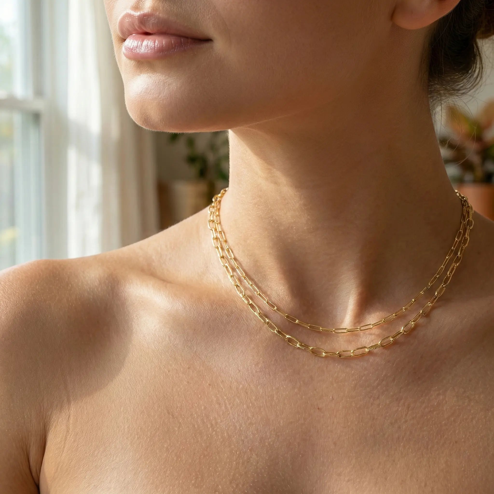 Collier Double Rang "Duo Solaire" en PVD Doré (45 cm)