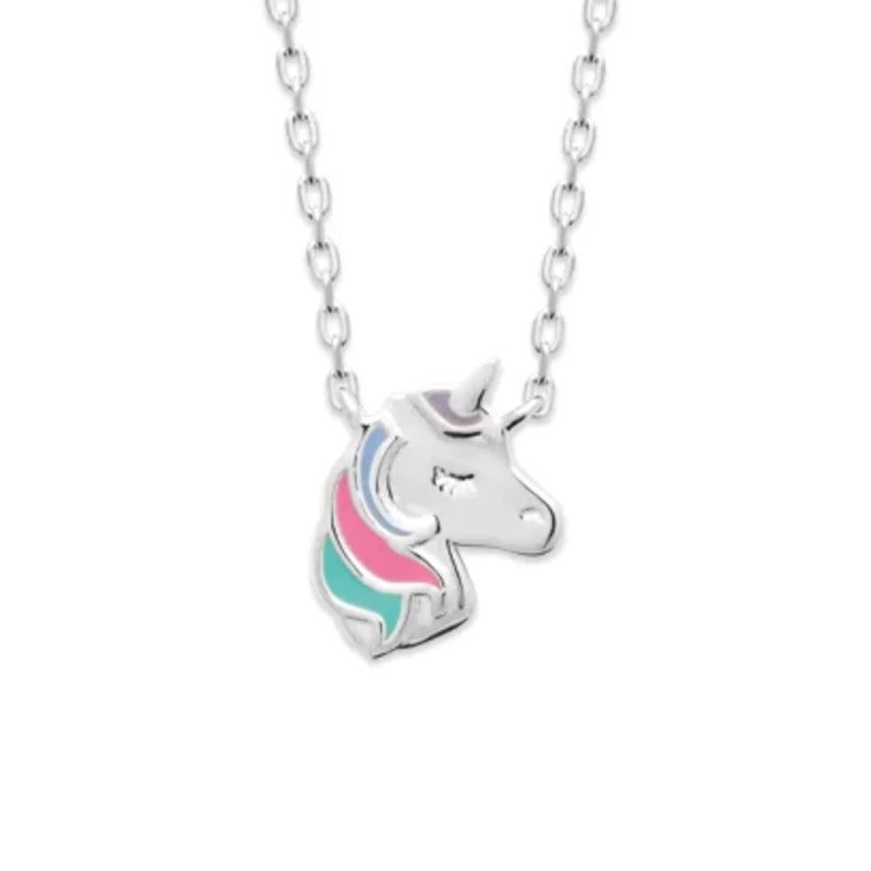Collier tête de licorne enfant en argent 925 rhodié, 37 cm
