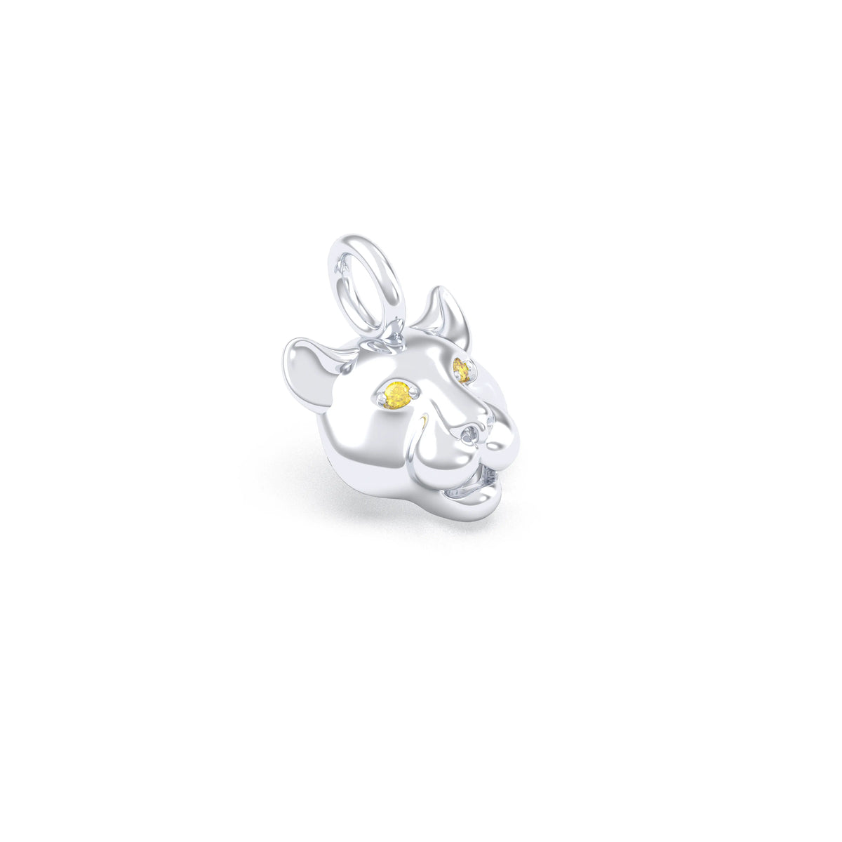 Collier tête de tigre en argent 950 non rhodié, yeux en pierres précieuses au choix