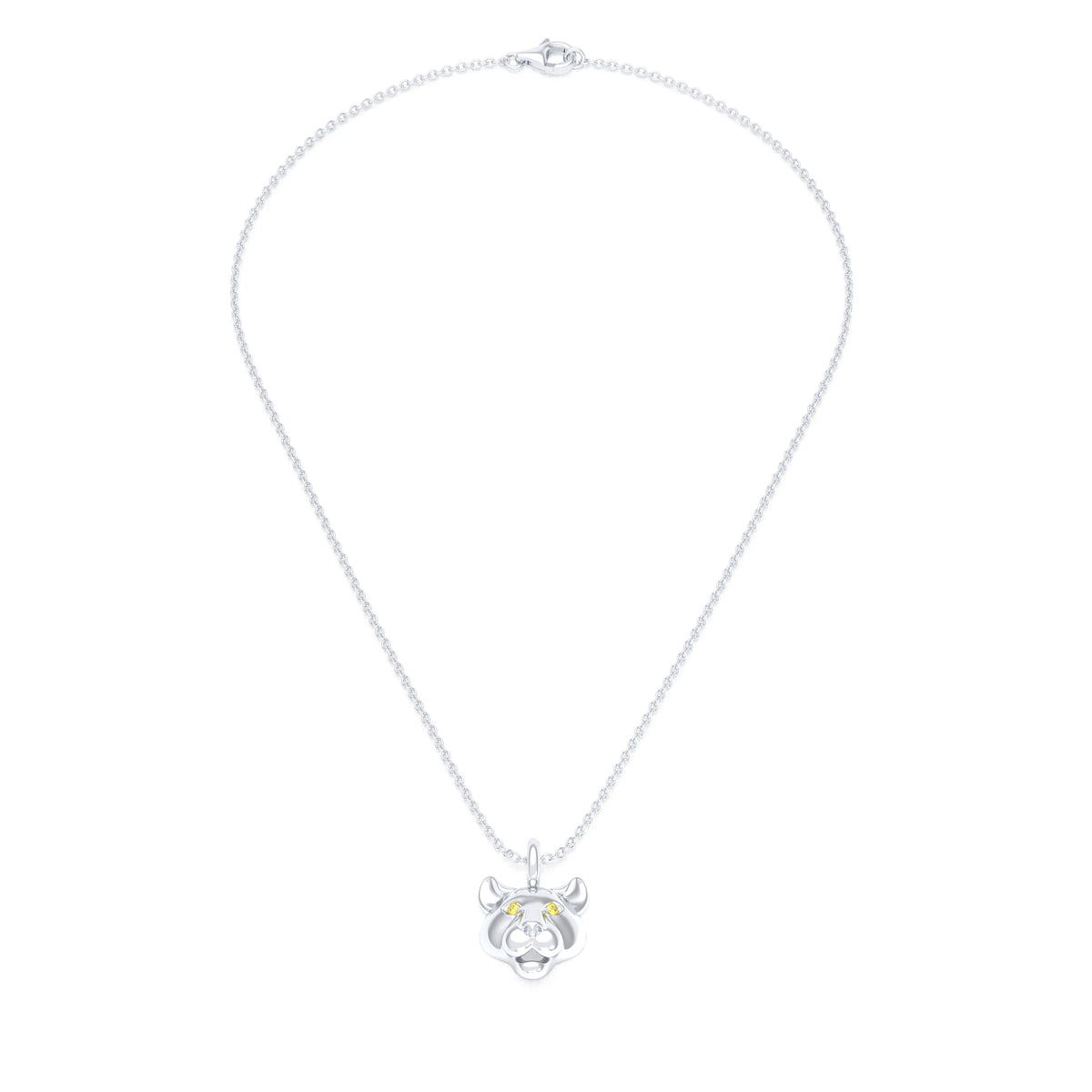 Collier tête de tigre en argent 950 non rhodié, yeux en pierres précieuses au choix