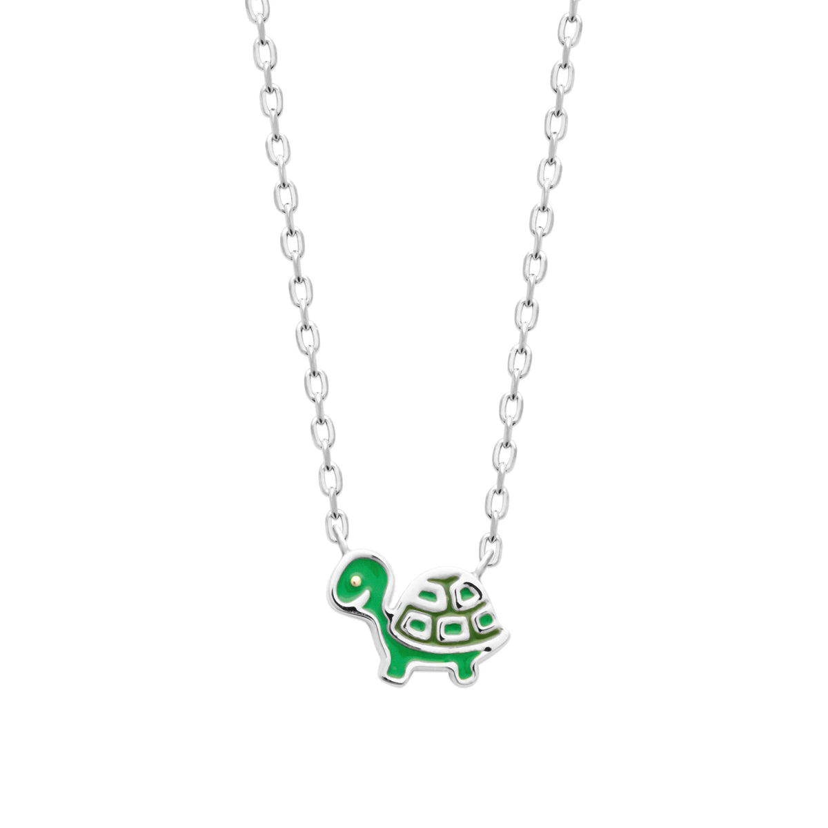 Collier tortue verte enfant en argent 925 rhodié, 37 cm