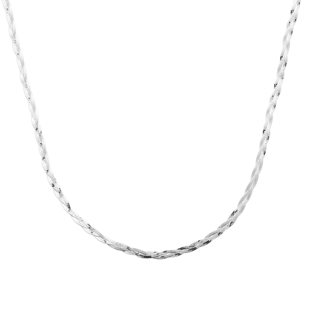 Collier tresse maille chevron en argent 925 rhodié 45 cm