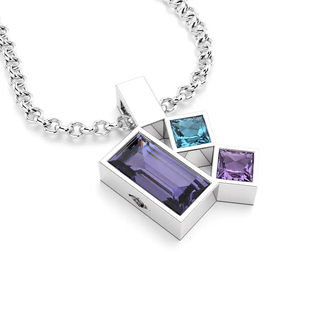 Collier Art Déco argent avec pierres fines Iolite, Topaze et Améthyste