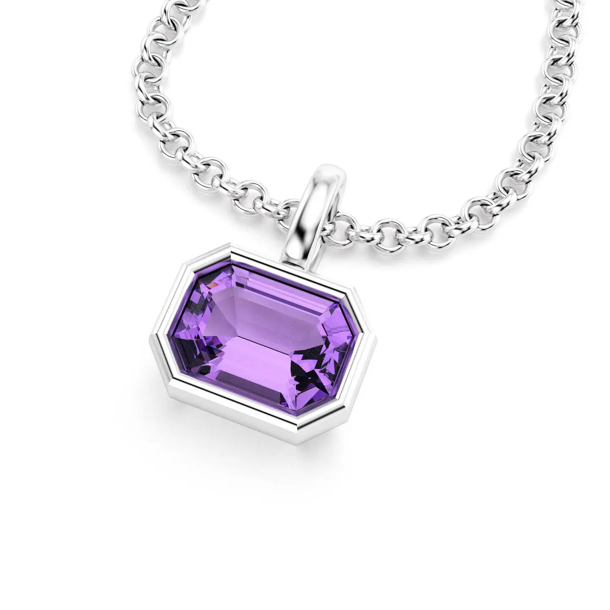 collier byzance taille rectangle pour femme en argent avec amethyste emeraude