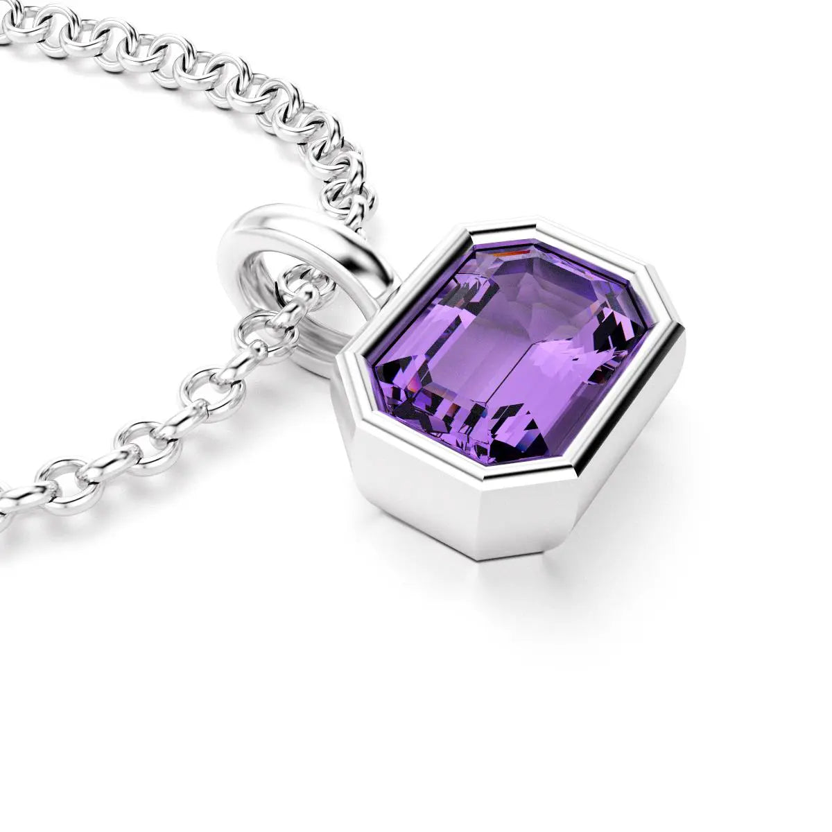 collier byzance taille rectangle pour femme en argent avec amethyste emeraude