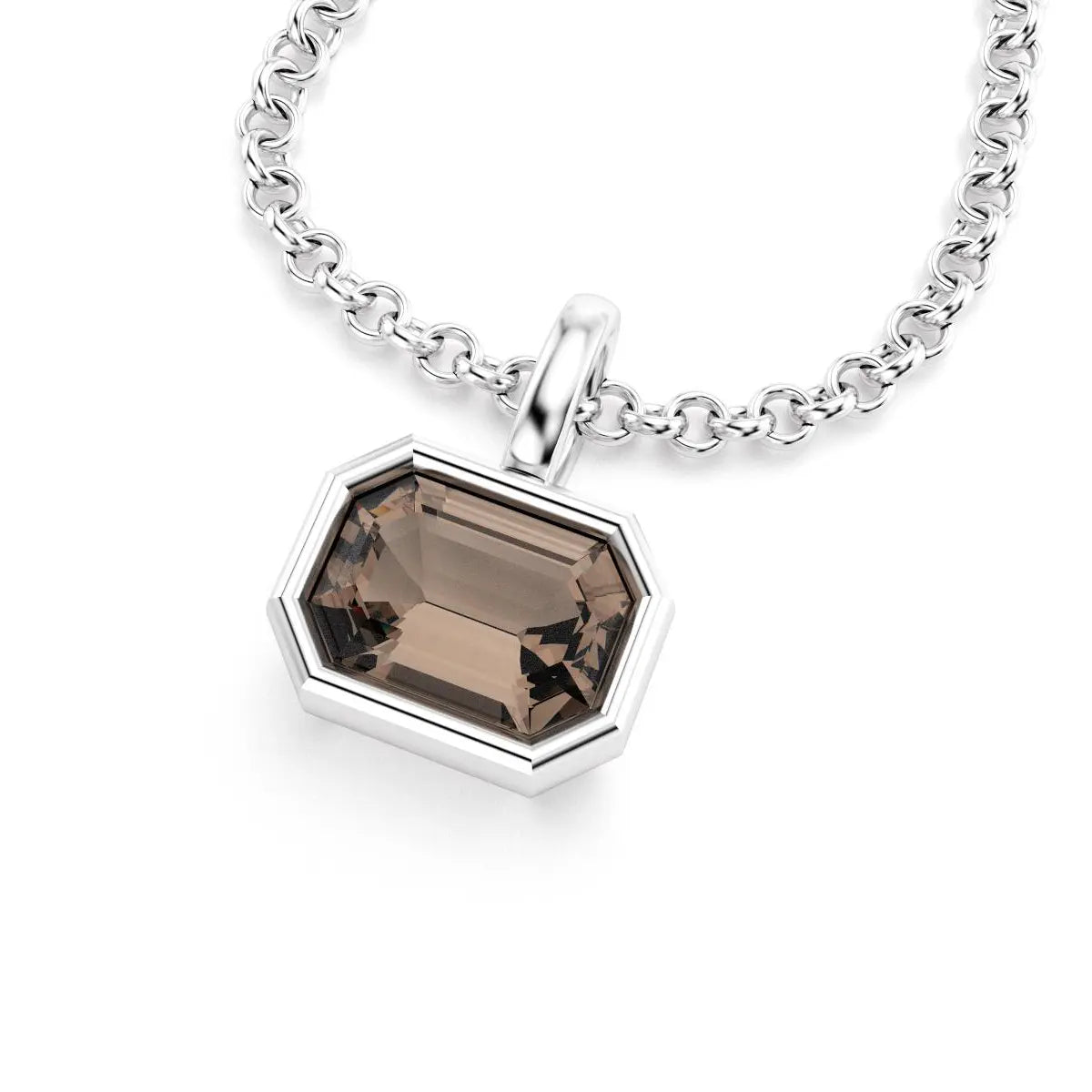 collier byzance rectangle pour femme en argent avec quartz fume emeraude