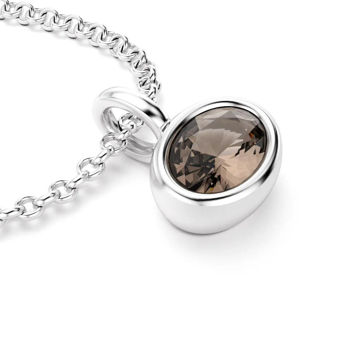 collier byzance pour femme en or blanc avec quartz fume ovale