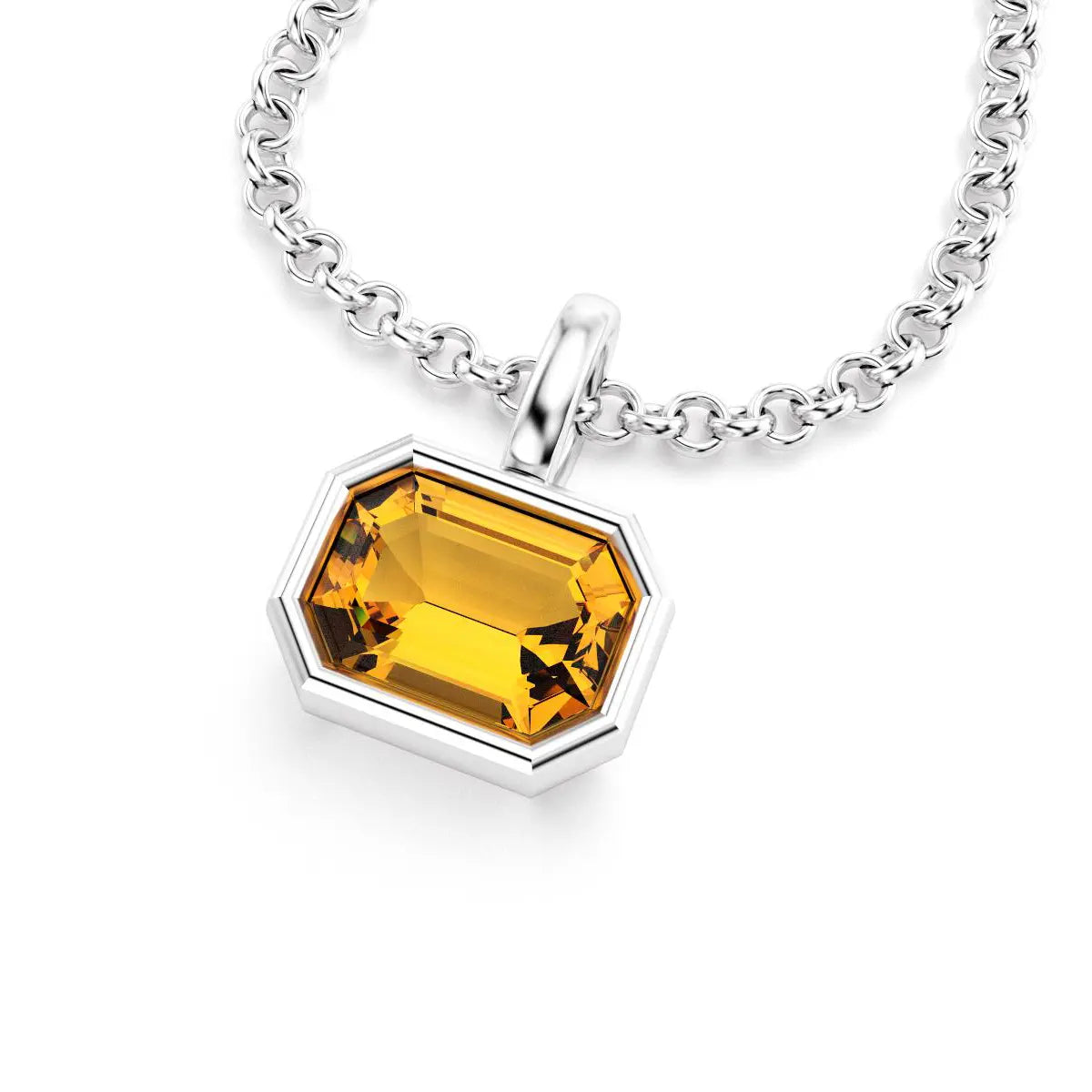 collier byzance rectangle  pour femme en or blanc avec citrine emeraude
