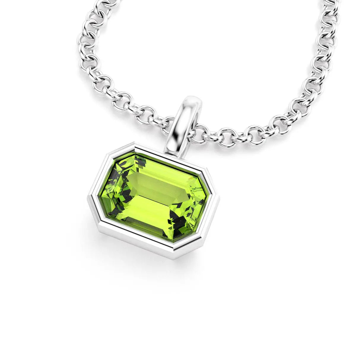 collier byzance rectangle  pour femme en or blanc avec peridot emeraude