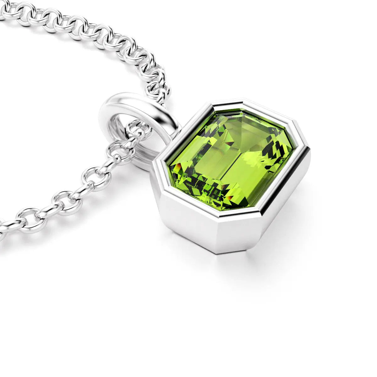 collier byzance rectangle  pour femme en or blanc avec peridot emeraude