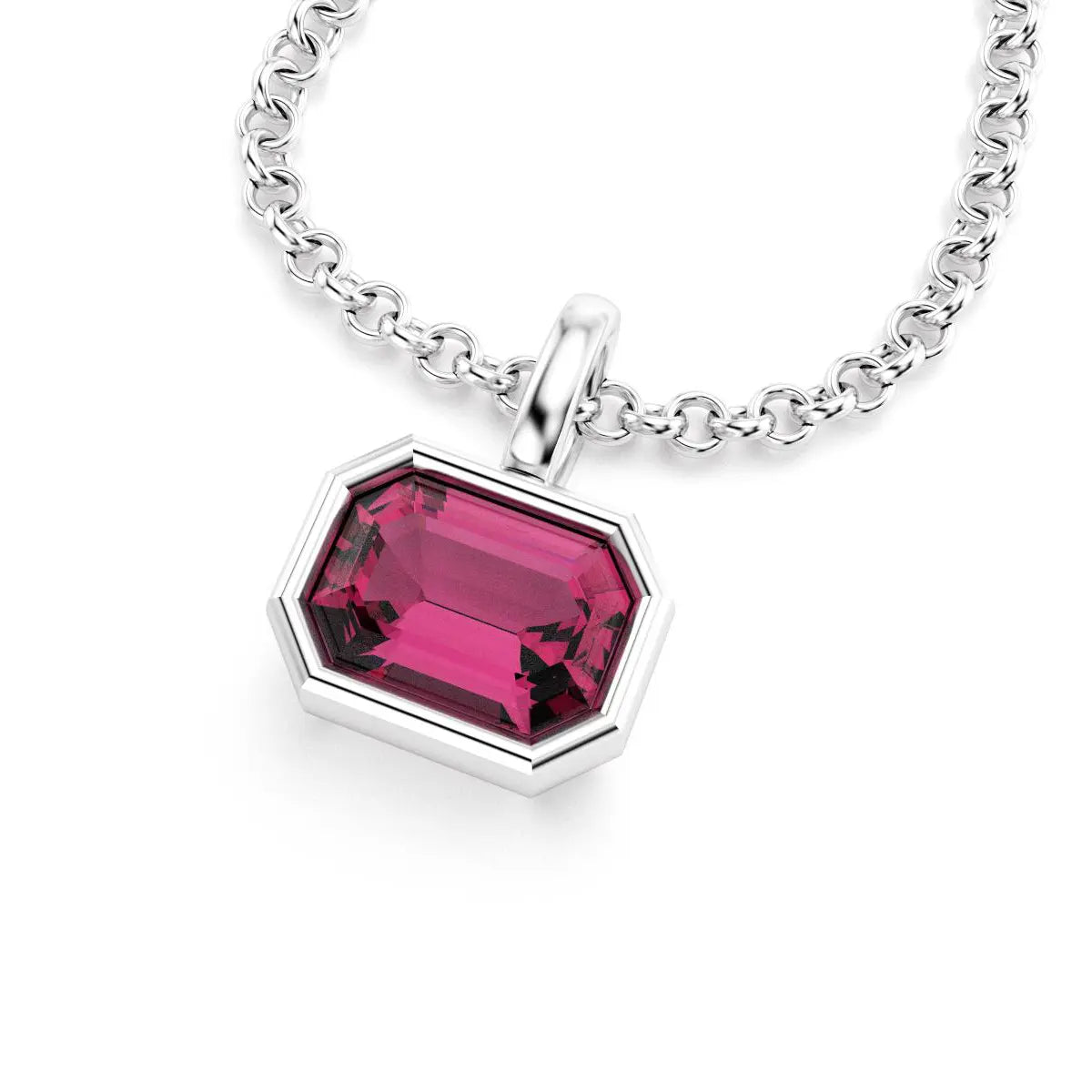 collier byzance rectangle  pour femme en or blanc avec rhodolite emeraude