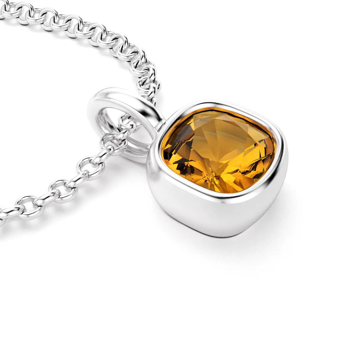 collier byzance pour femme en or blanc avec citrine coussin