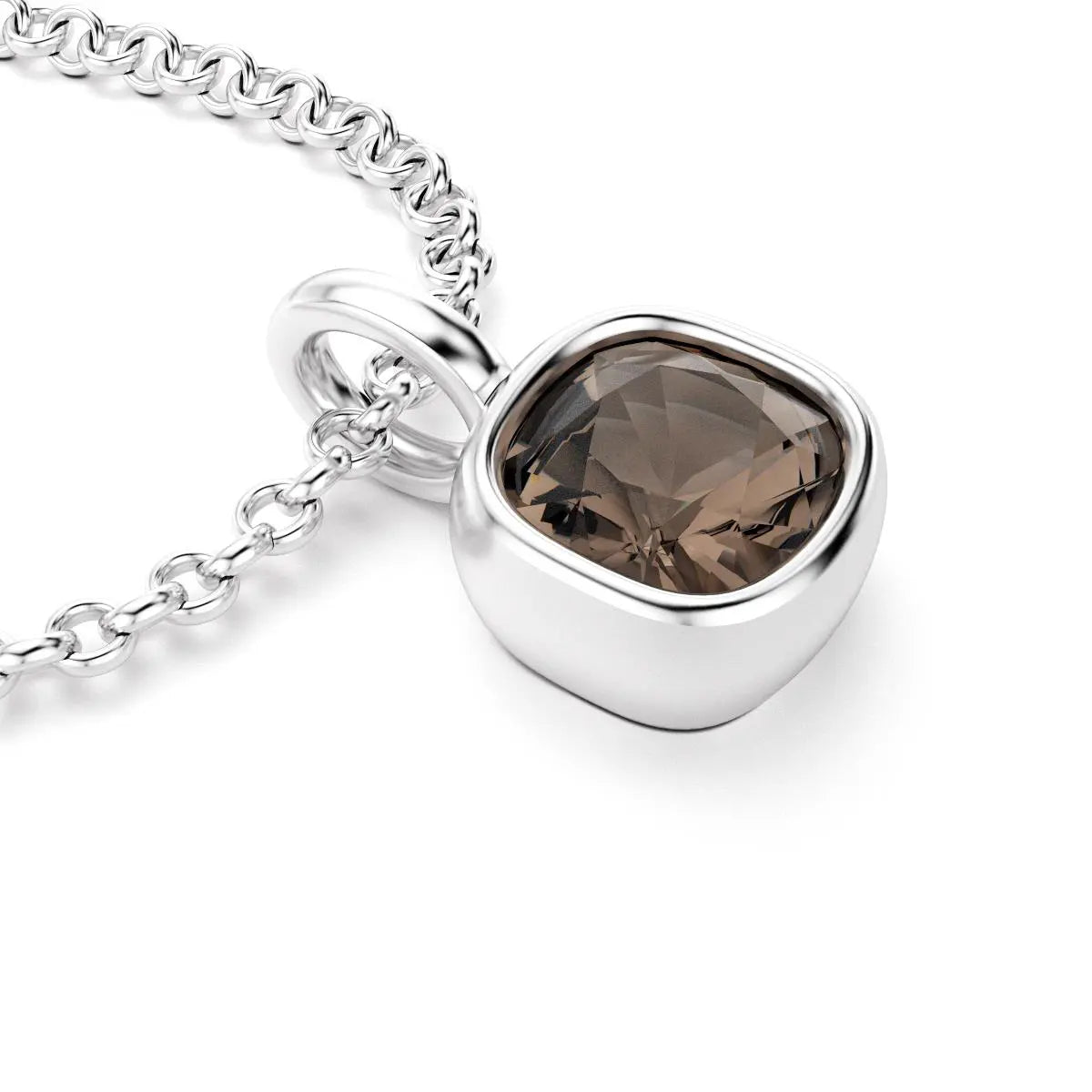 collier byzance pour femme en or blanc avec quartz fume coussin