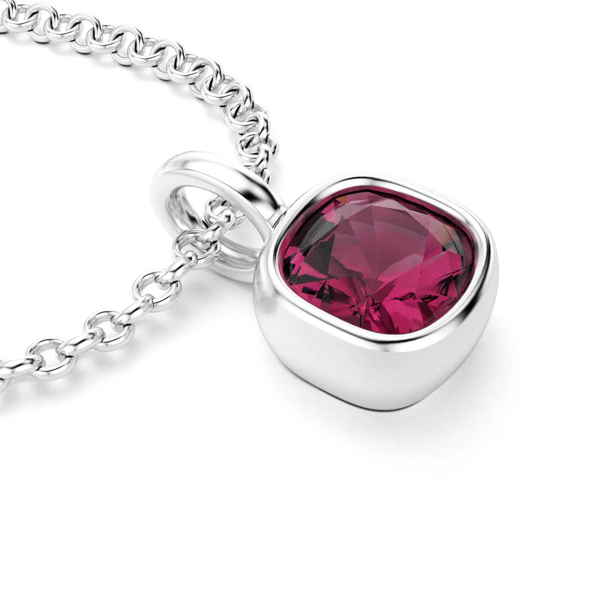 collier byzance pour femme en or blanc avec rhodolite coussin