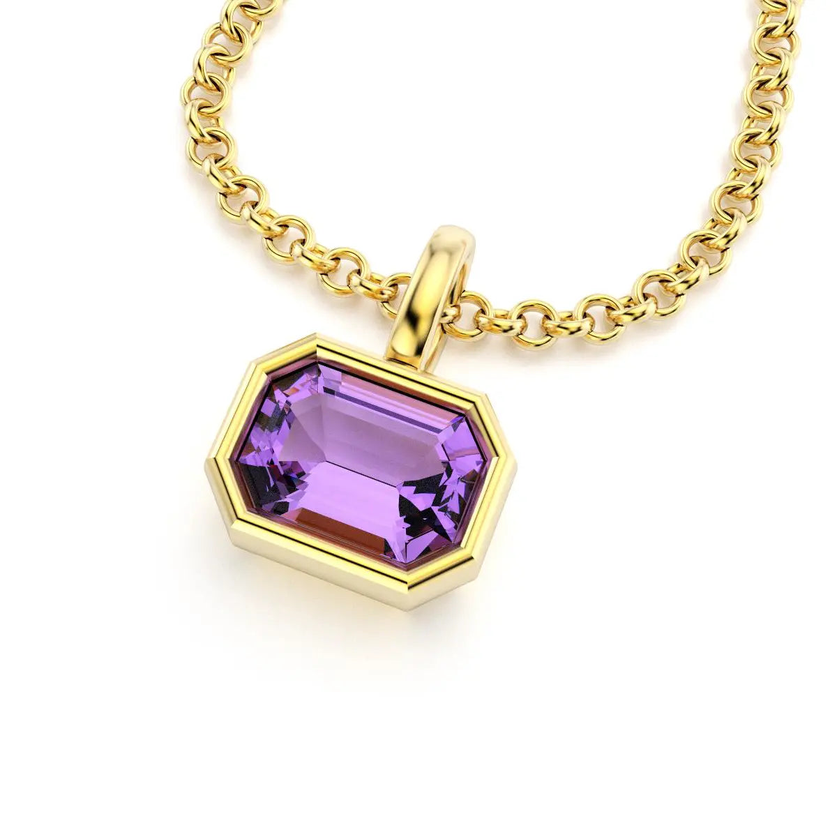 collier byzance rectangle  pour femme en or jaune avec amethyste emeraude