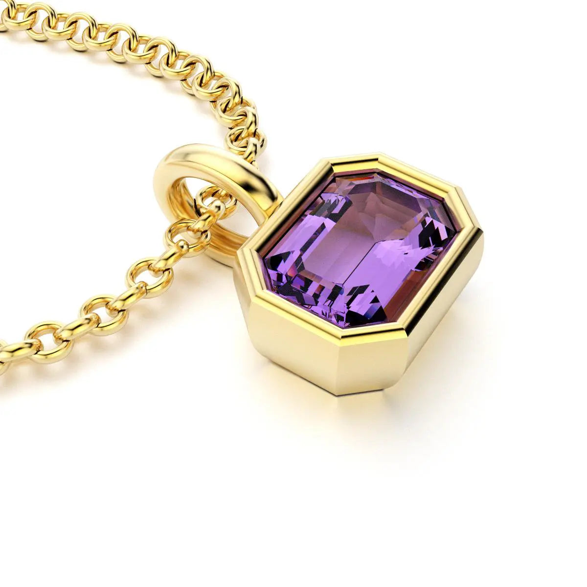 collier byzance rectangle  pour femme en or jaune avec amethyste emeraude