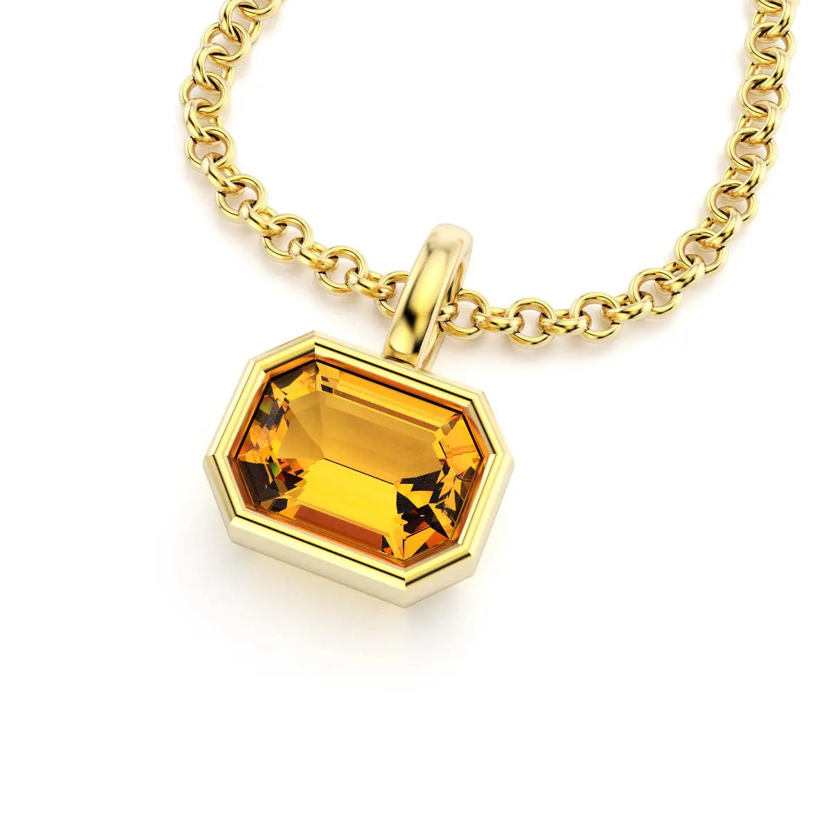 collier byzance rectangle  pour femme en or jaune avec citrine emeraude