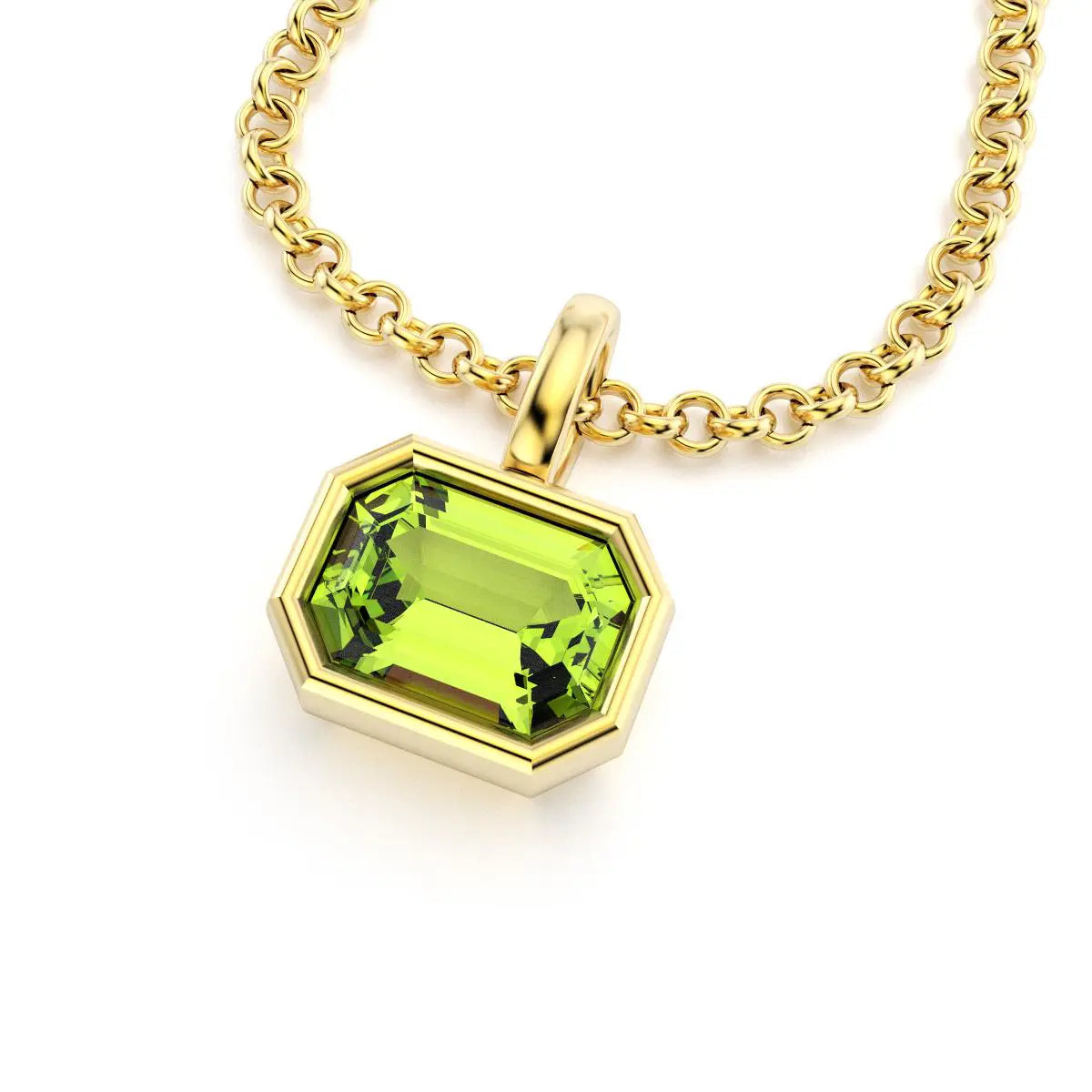collier byzance rectangle  pour femme en or jaune avec peridot emeraude
