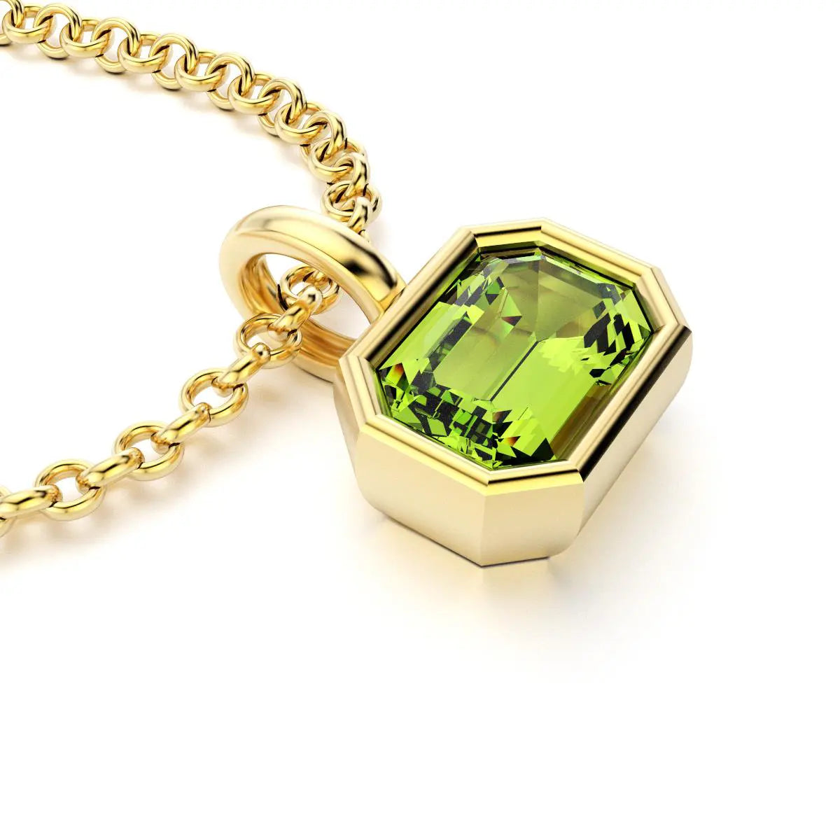 collier byzance rectangle  pour femme en or jaune avec peridot emeraude