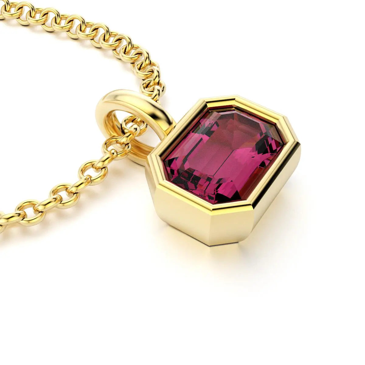 collier byzance rectangle  pour femme en or jaune avec rhodolite emeraude
