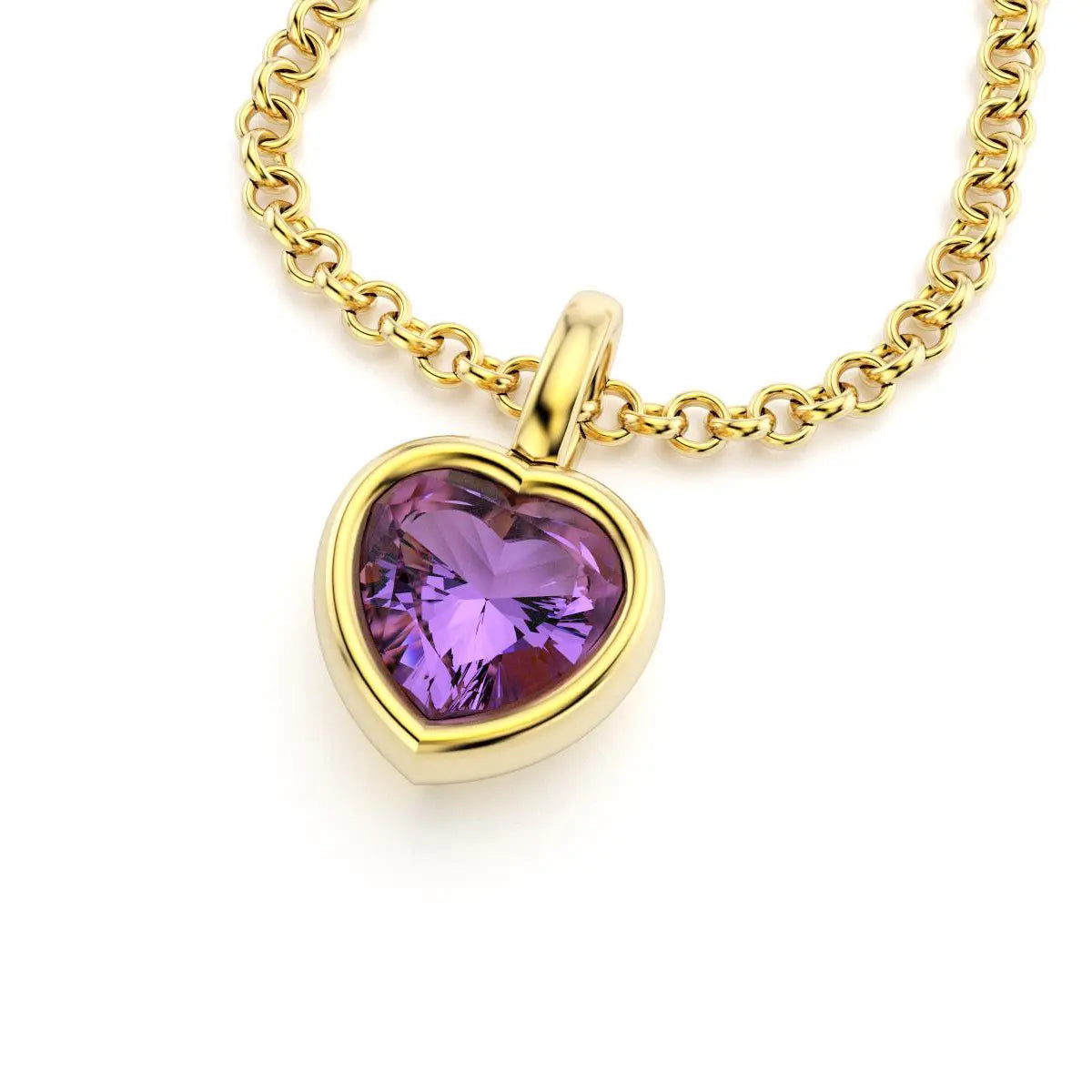 collier byzance pour femme en or jaune avec amethyste coeur