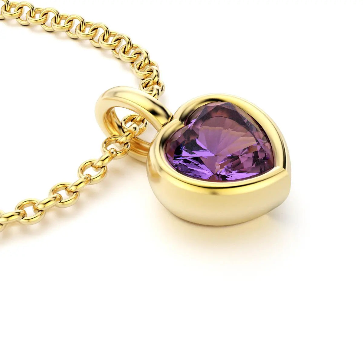 collier byzance pour femme en or jaune avec amethyste coeur