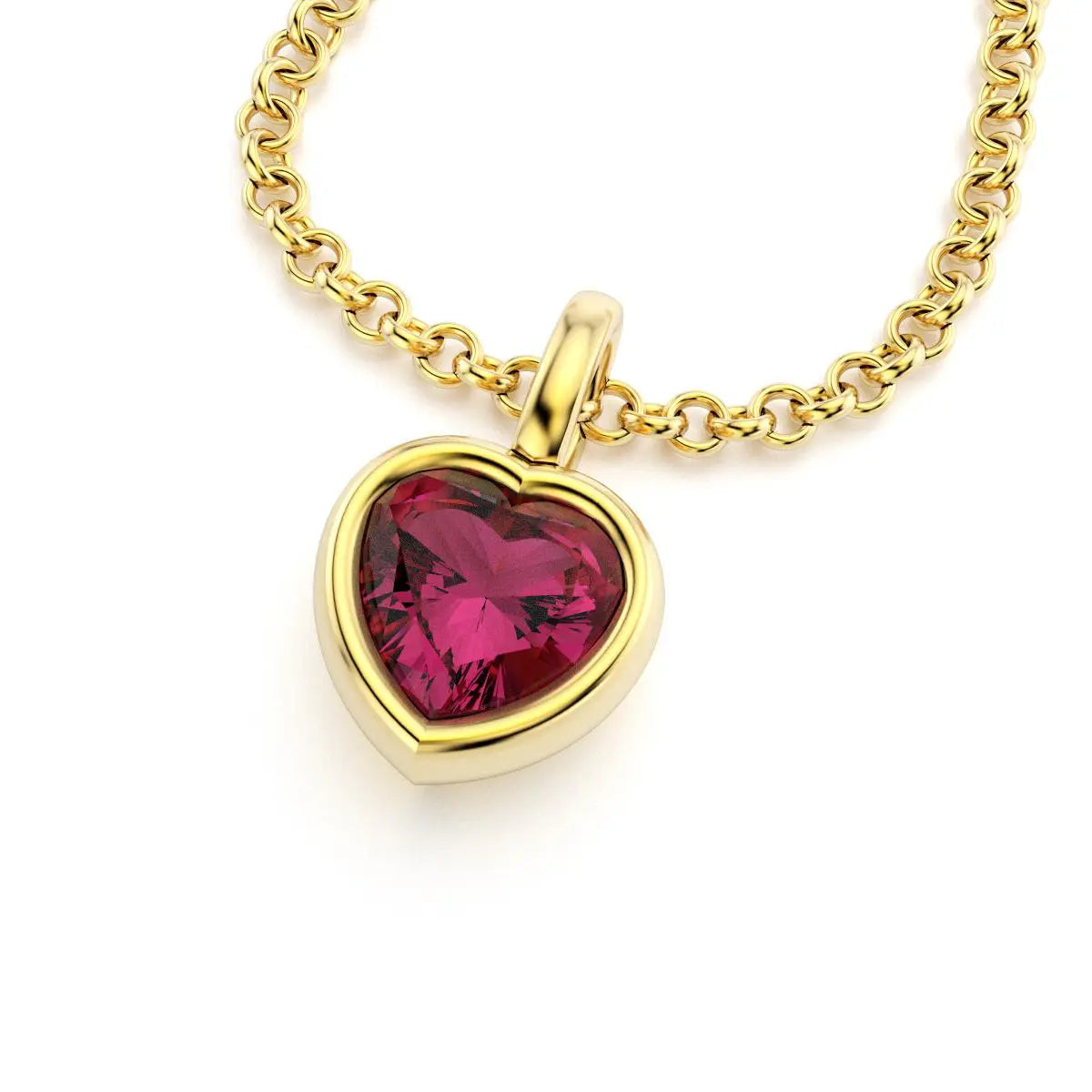 collier byzance pour femme en or jaune avec grenat rhodolite coeur