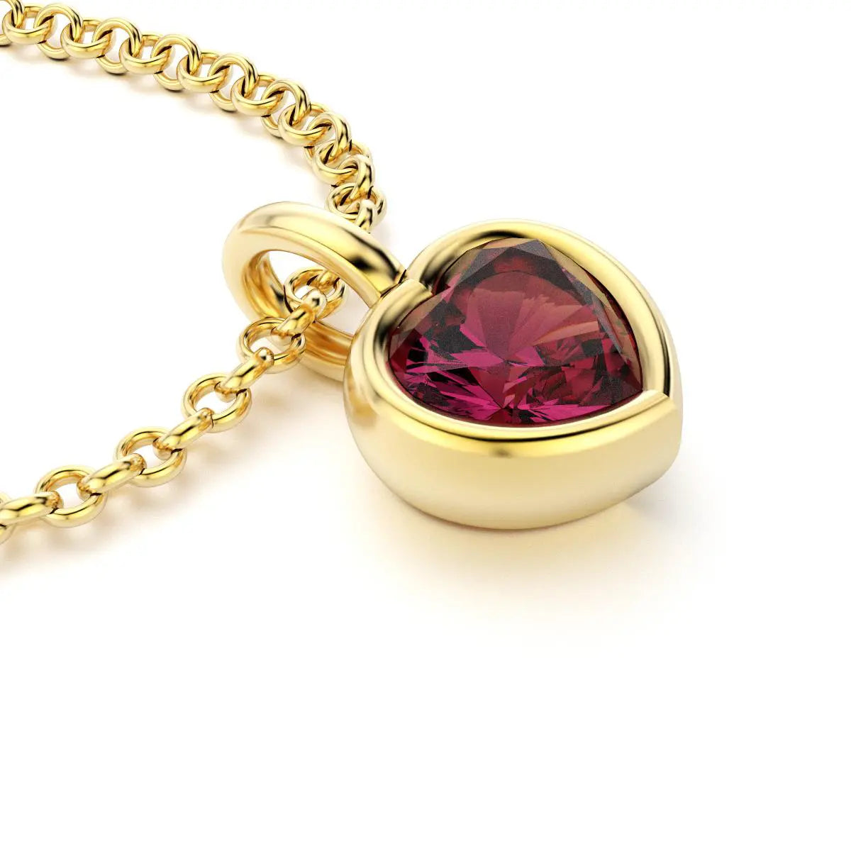 collier byzance pour femme en or jaune avec grenat rhodolite coeur