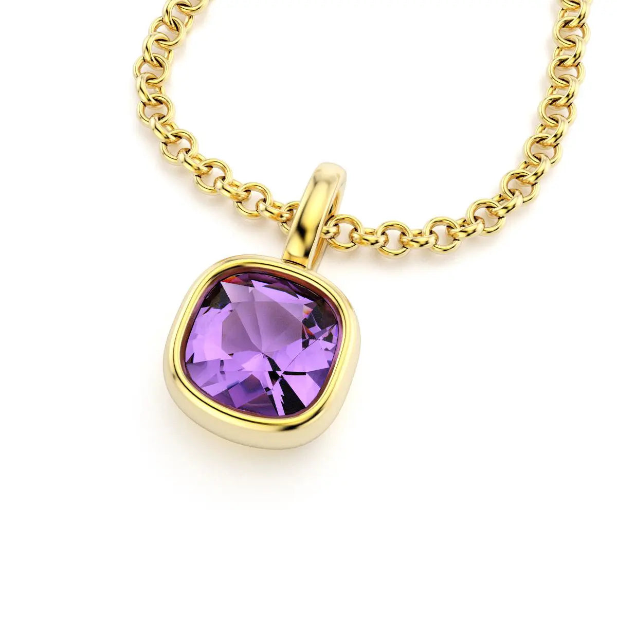collier byzance pour femme en or jaune avec  amethyste coussin