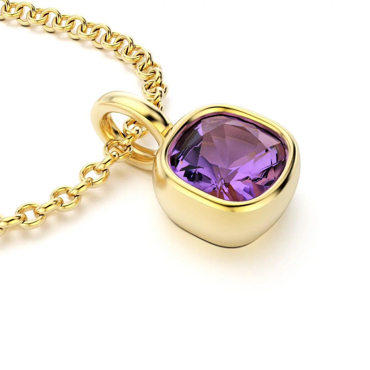 collier byzance pour femme en or jaune avec  amethyste coussin