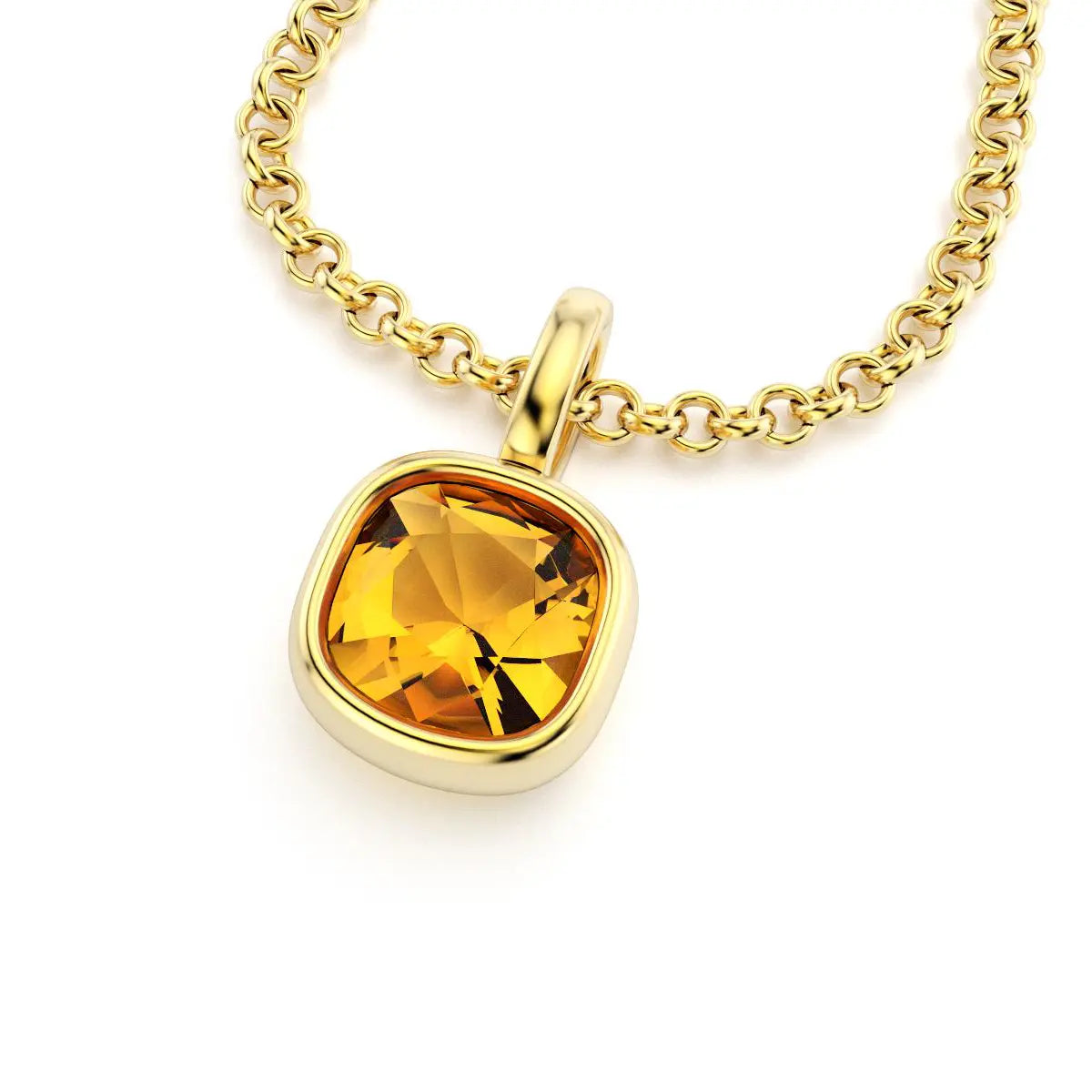 collier byzance pour femme en or jaune avec  citrine coussin