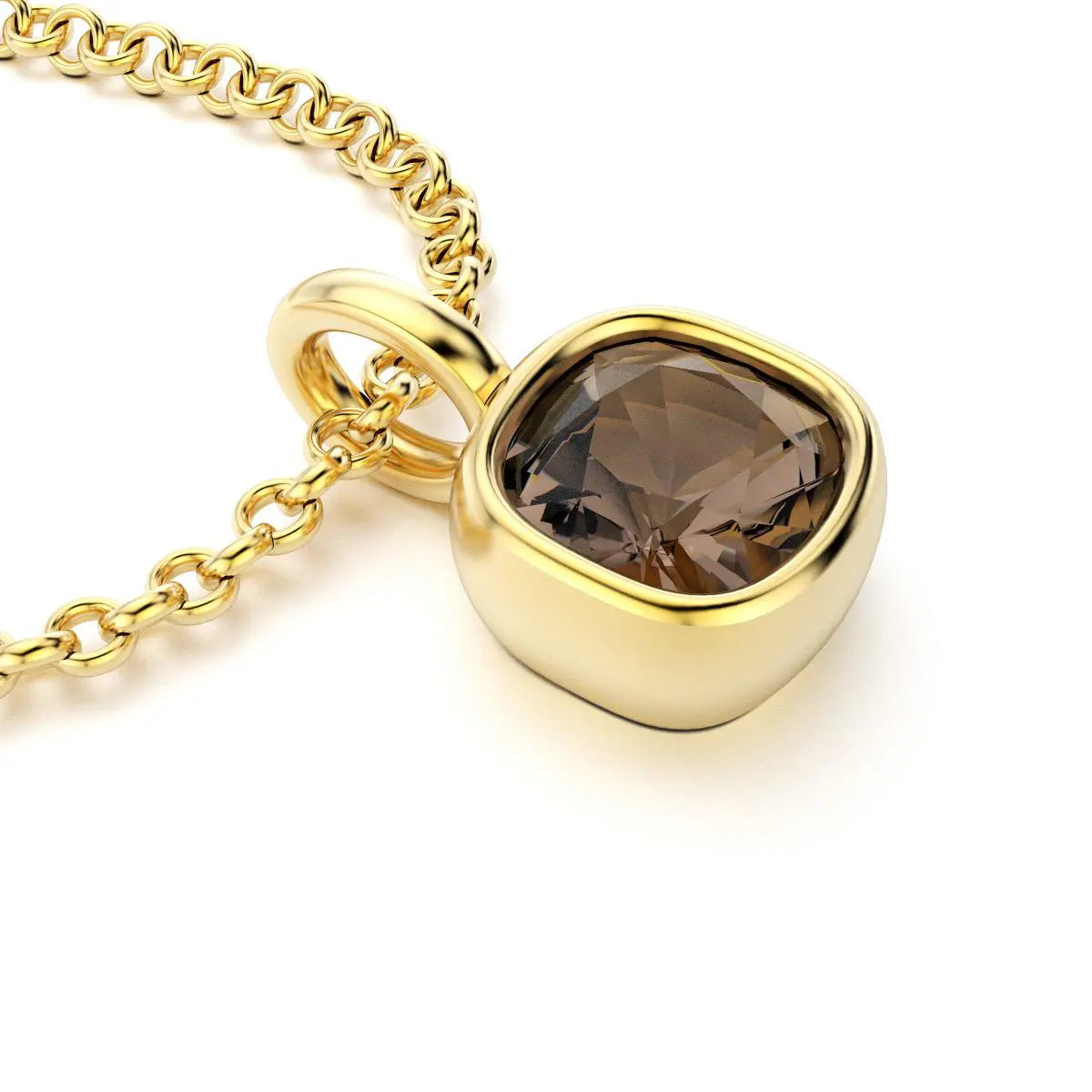 collier byzance pour femme en or jaune avec  quartz fume coussin