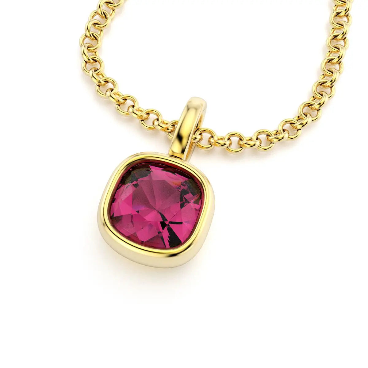 collier byzance pour femme en or jaune avec  rhodolite coussin