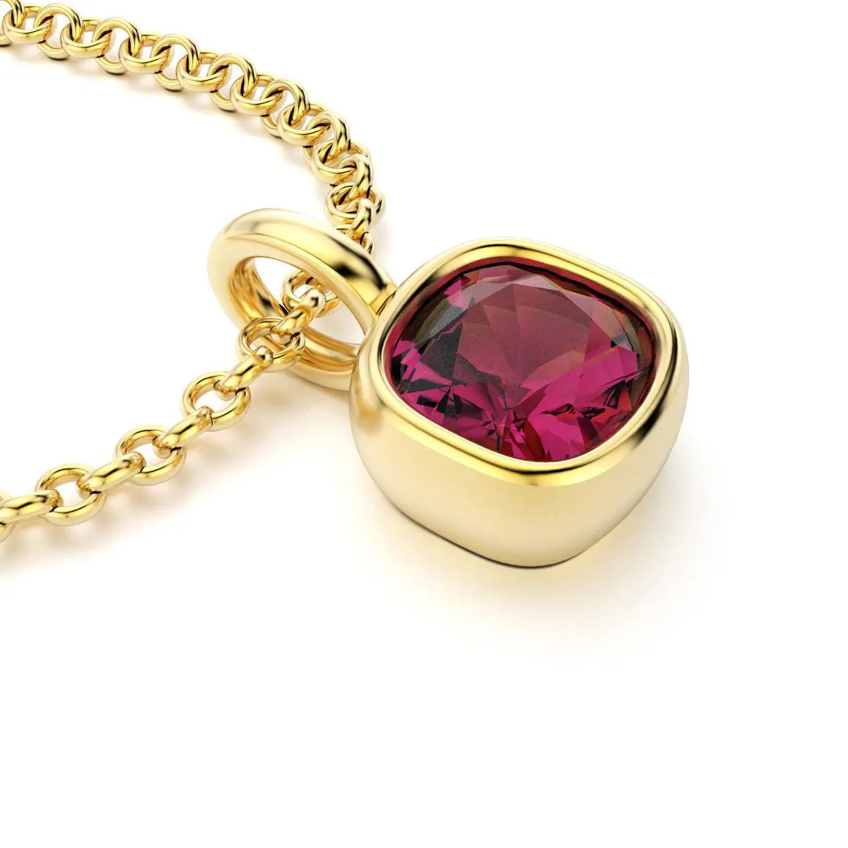 collier byzance pour femme en or jaune avec  rhodolite coussin