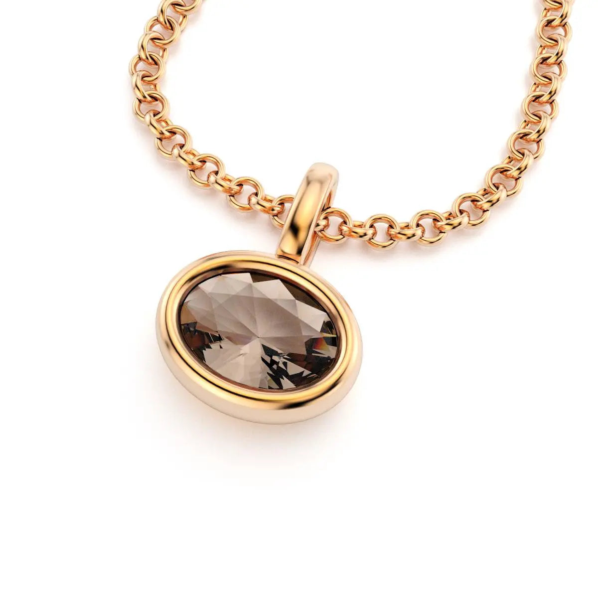 collier byzance pour femme en or rose avec quartz fume ovale