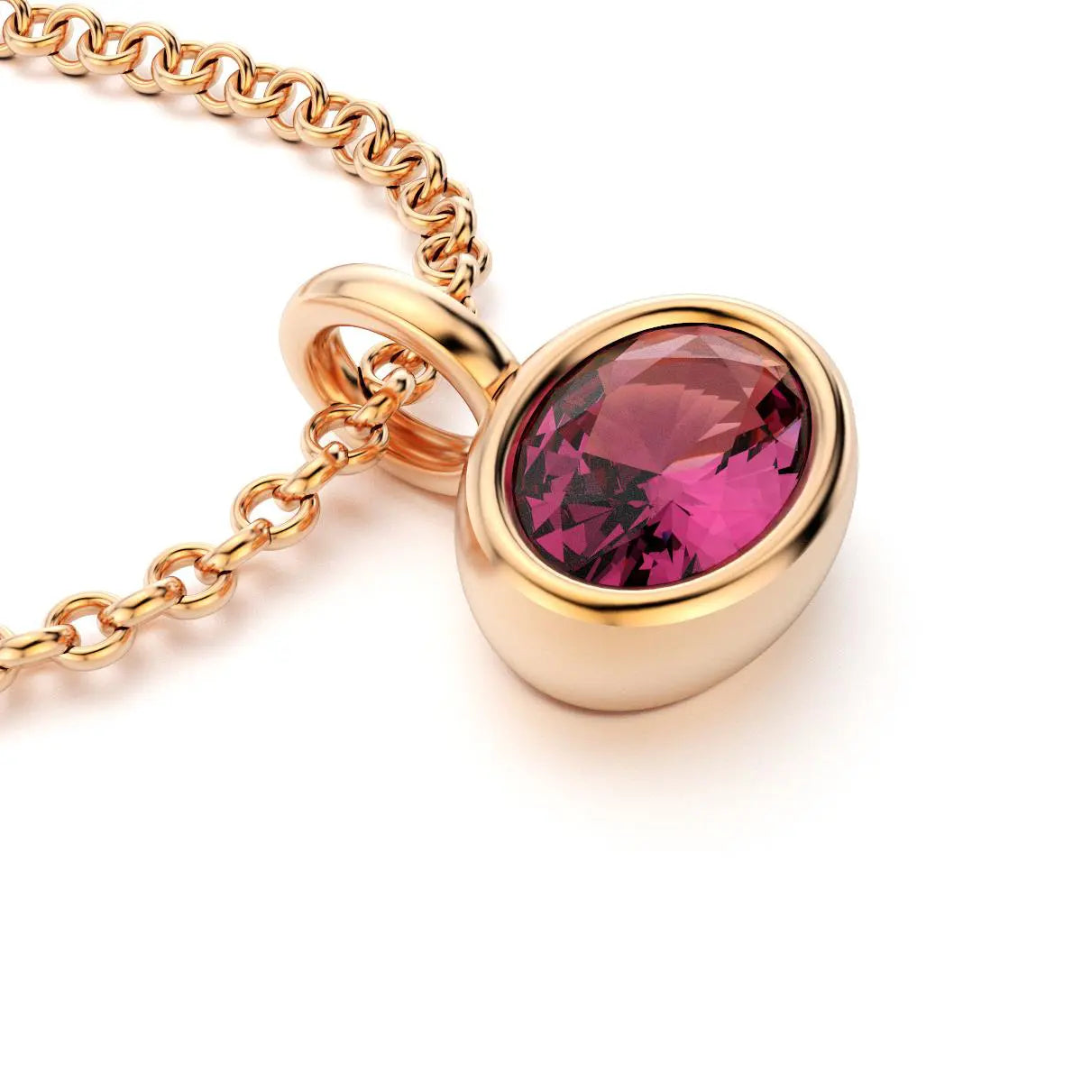 collier byzance pour femme en or rose avec  rhodolite ovale