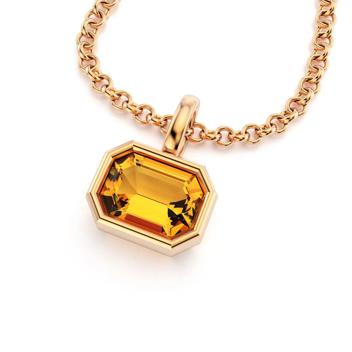 collier byzance rectangle  pour femme en or rose avec citrine emeraude
