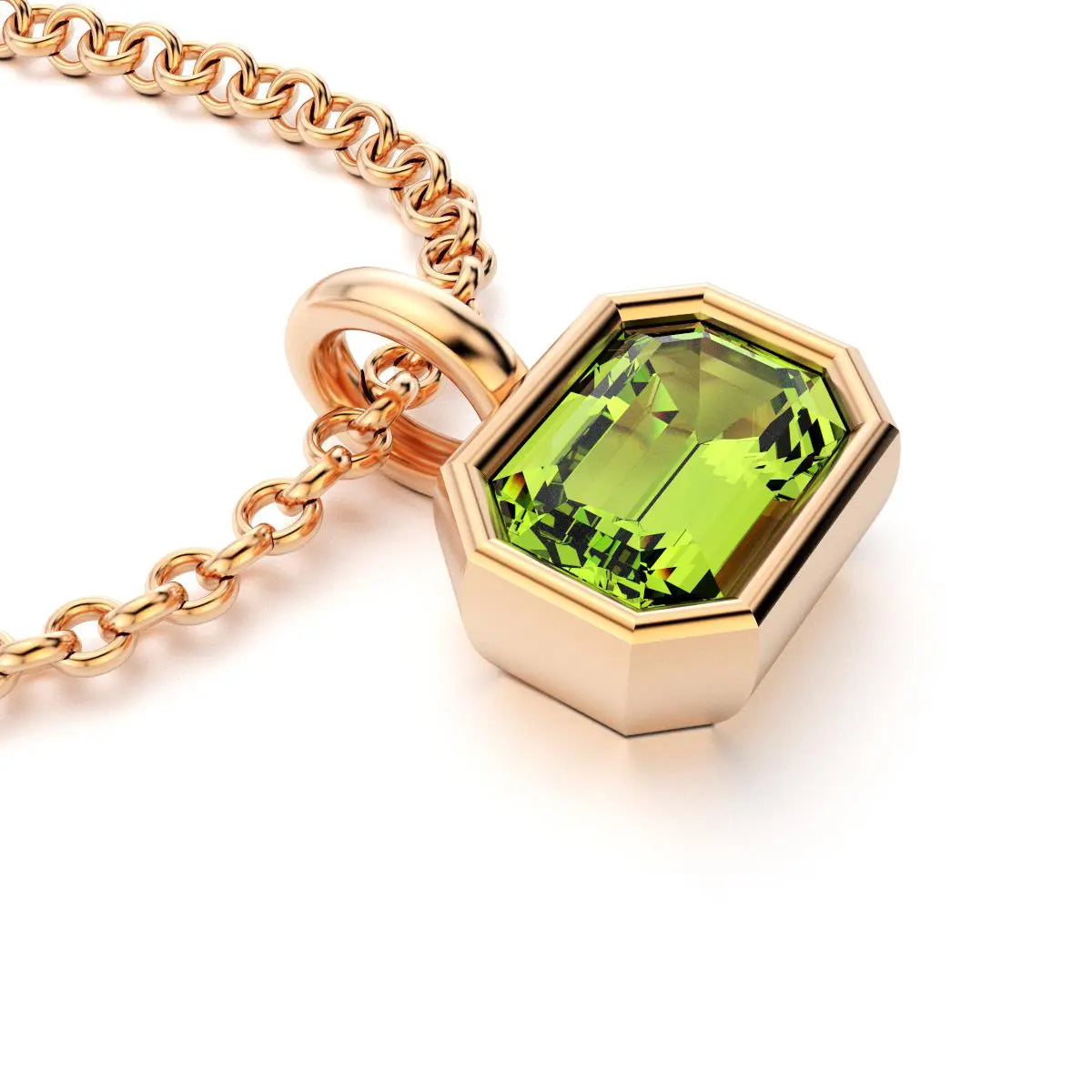 collier byzance rectangle  pour femme en or rose avec peridot emeraude