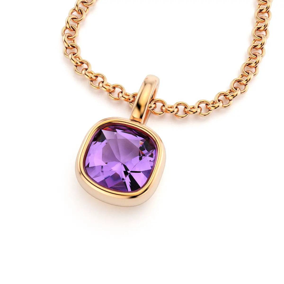 collier byzance pour femme en or rose avec amethyste coussin