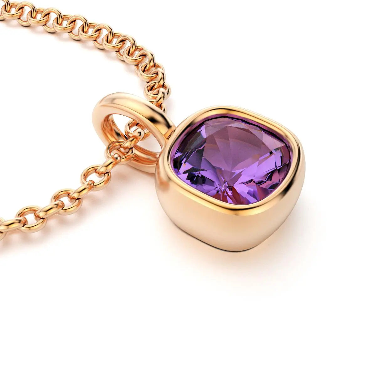 collier byzance pour femme en or rose avec amethyste coussin