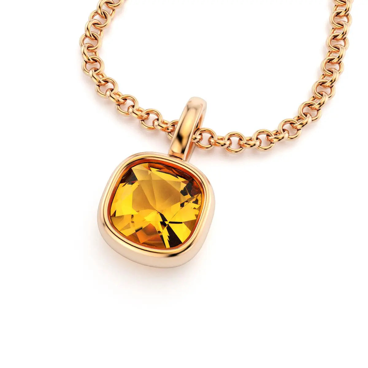 collier byzance pour femme en or rose avec  citrine coussin