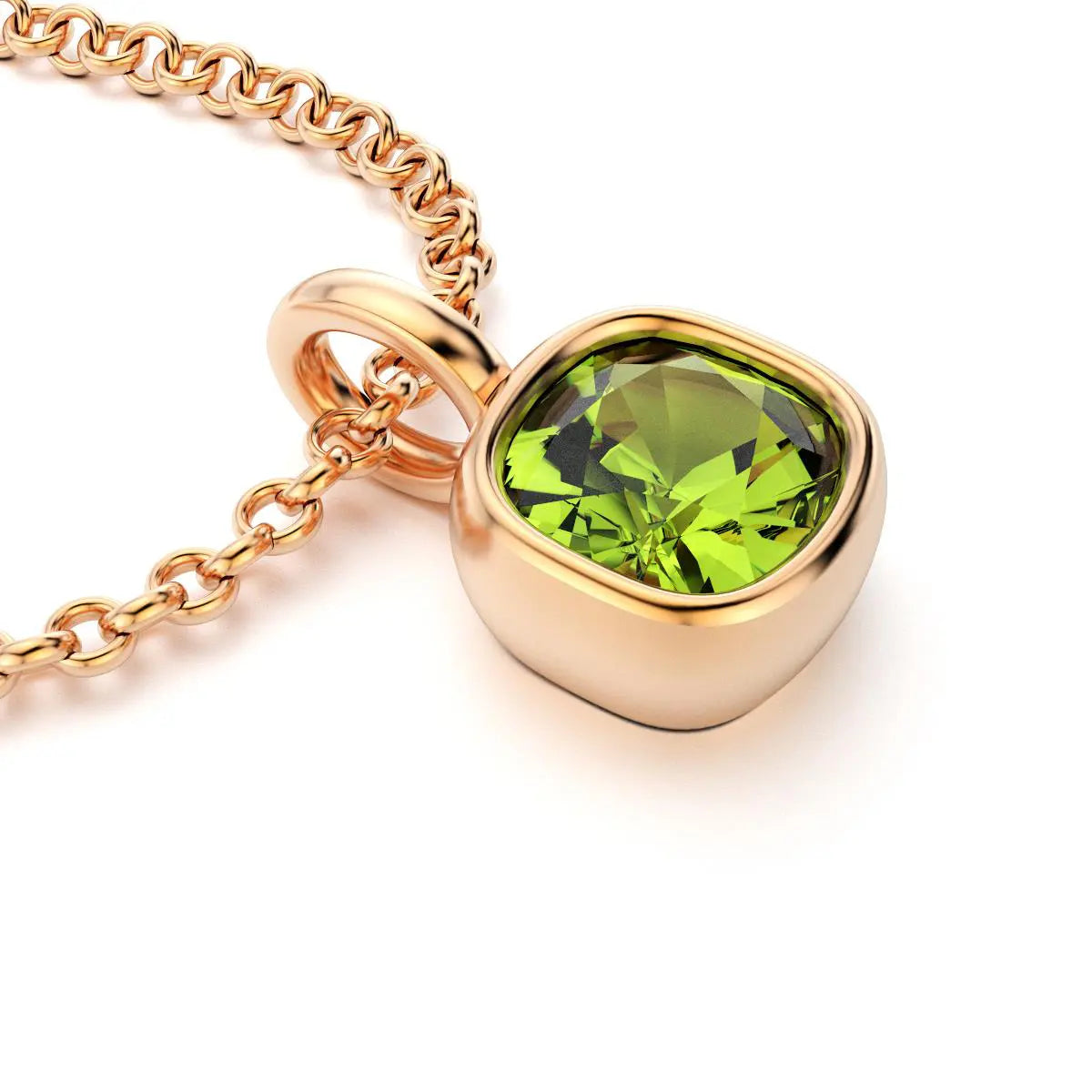 collier byzance pour femme en or rose avec  peridot coussin