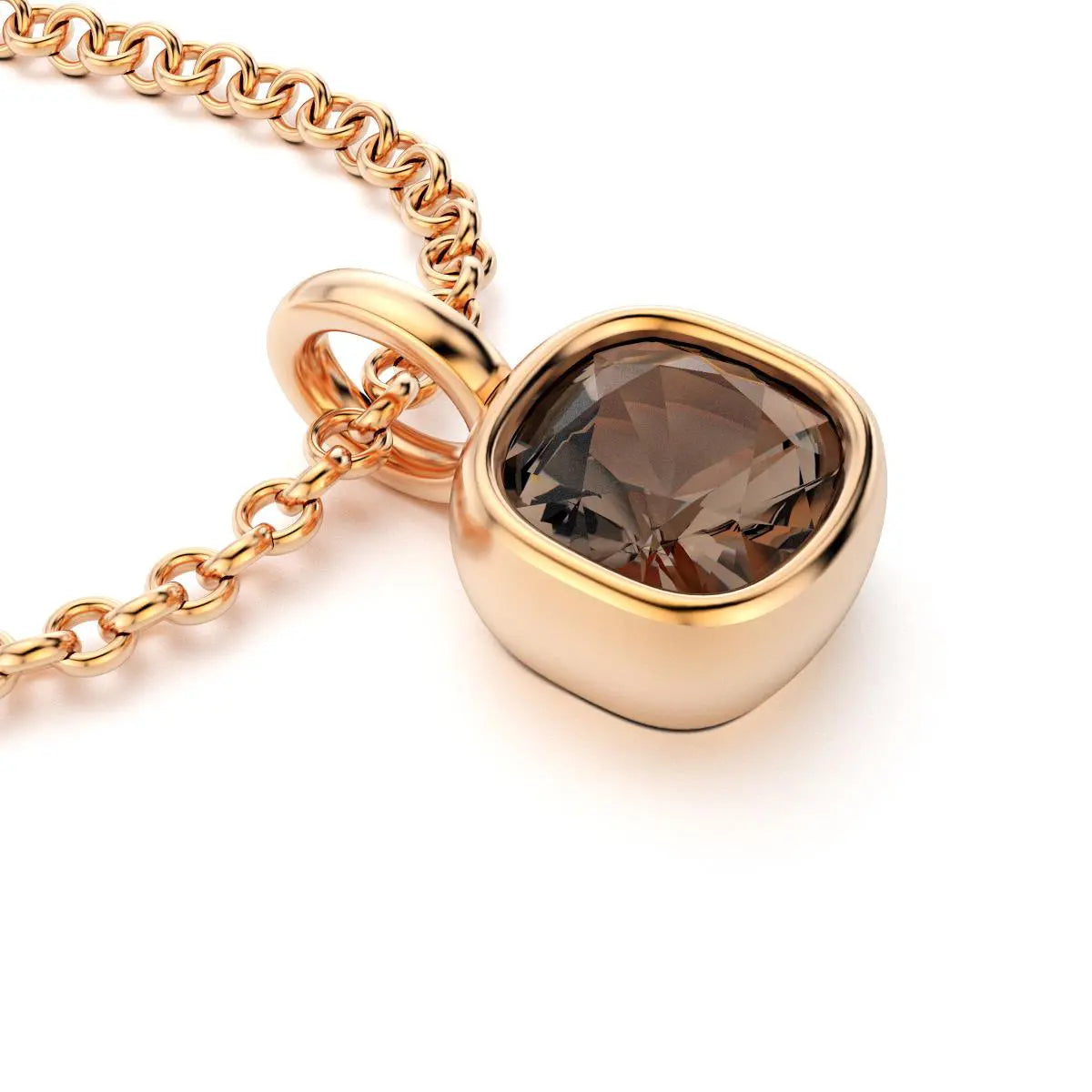 collier byzance pour femme en or rose avec  quartz fume coussin