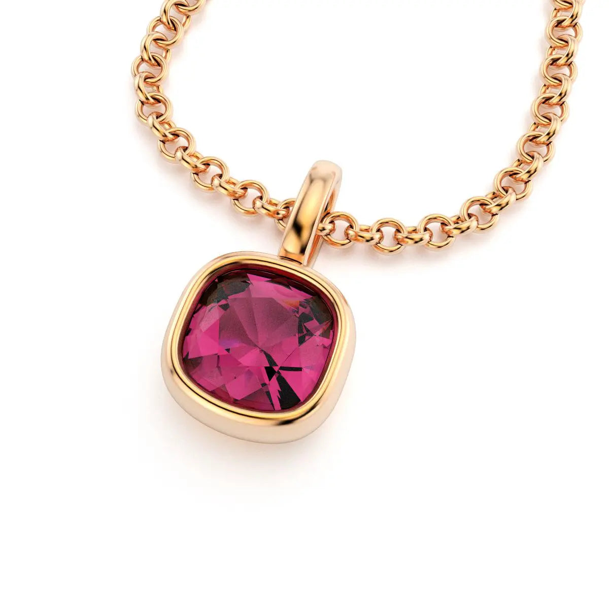 collier byzance pour femme en or rose avec  rhodolite coussin