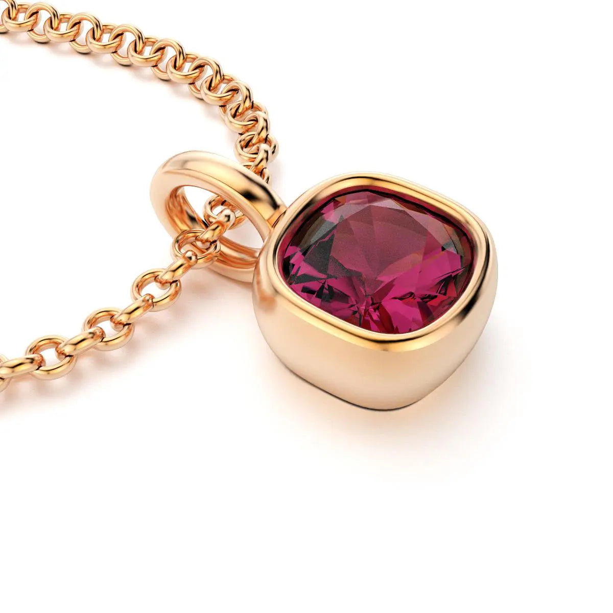 collier byzance pour femme en or rose avec  rhodolite coussin