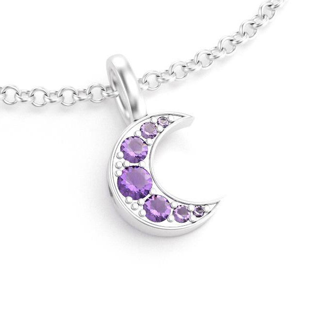 Collier lune femme en argent avec pierre semi-précieuse améthyste