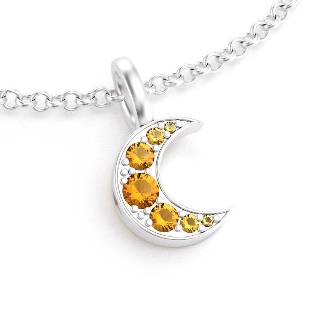 Collier lune femme en argent avec pierre semi-précieuse citrine