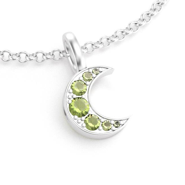 Collier lune femme en argent avec pierre semi-précieuse péridot