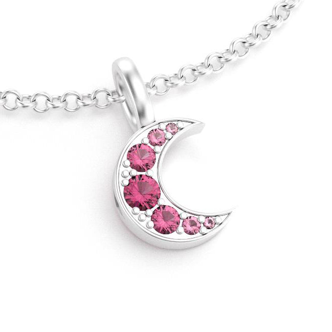 Collier lune femme en argent avec pierre semi-précieuse rhodolite