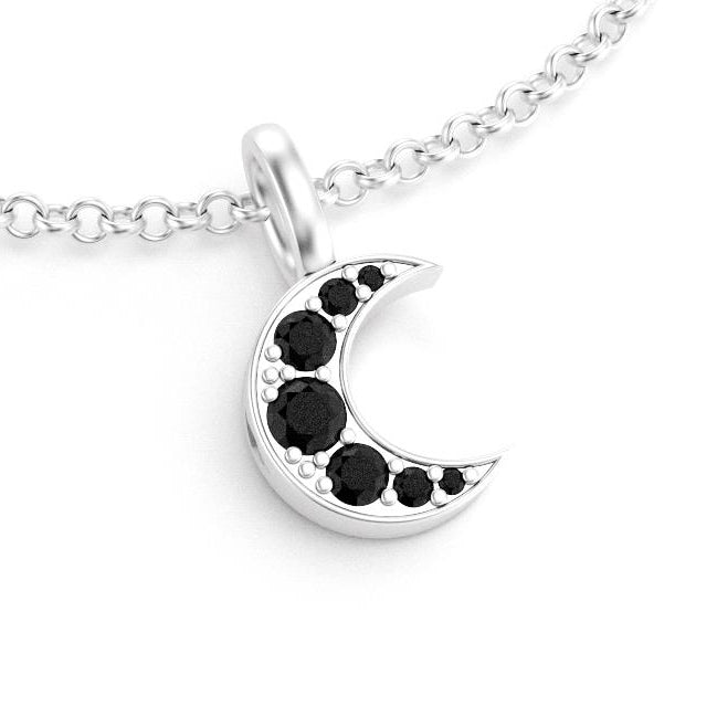Collier lune femme en argent avec pierre semi-précieuse spinel noir